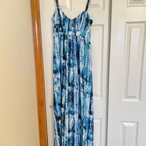 Blue and White Patterned Maxi Dress